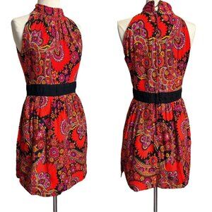 70s vintage psychedelic tunic top overlay mini dress paisley pattern mockneck.